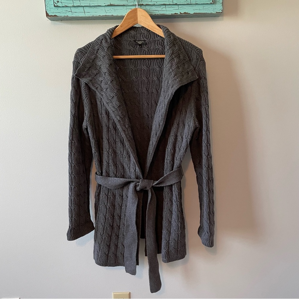 Blue Herringbone Striped Wool Knit Cardigan Vest by Talbots main image 0